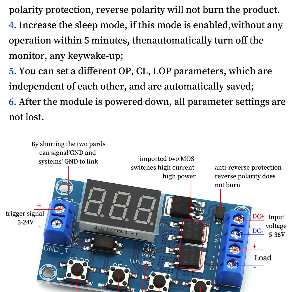 DC 5V ~ 36V Dual MOS LED Digital Time Delay Relay Trigger Cycle Timer Delay Switch Circuit Board Timing Control Module DIY