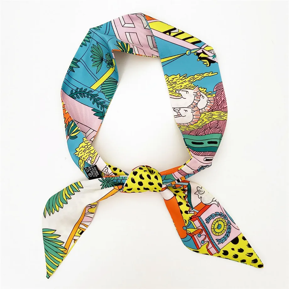 Spring Design Leopard Skinny Scarf Women Luxury Brand Horse Bag Scarves Hair Neck Silk Scarf For Ladies Foulard Headband