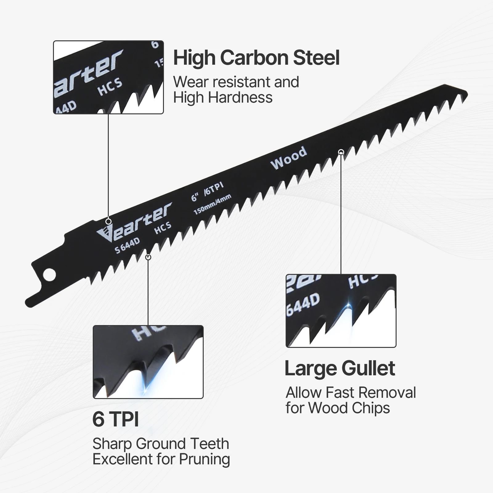 Vearter S644D 5PCS/Set 6inch Reciprocating Saw Blades 6TPI HCS 150mm Sabre For Cutting Wood PVC For Bosch Makita Dewalt DIY Tool