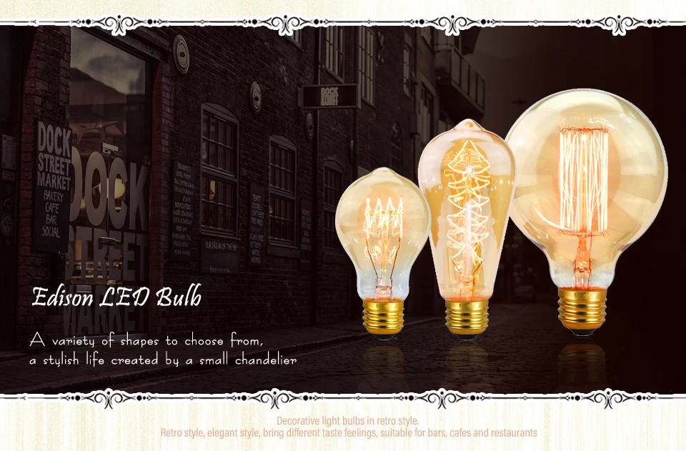 Retro Edison Light Bulb E27 220V 40W A19 A60 T10 T45 T185 ST64 G80 G95 Filament Vintage Ampoule Incandescent Bulb Edison Lamp
