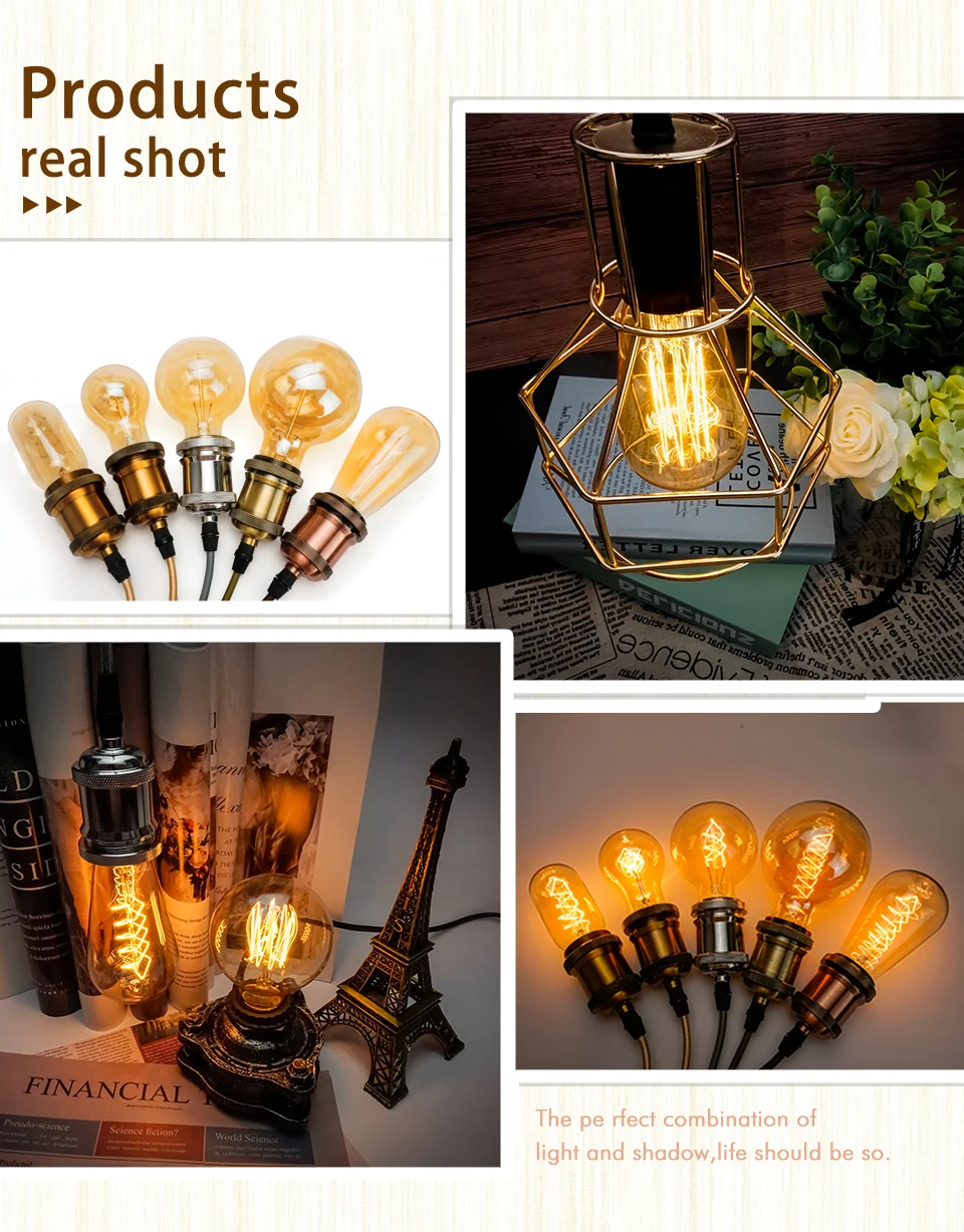 Retro Edison Light Bulb E27 220V 40W A19 A60 T10 T45 T185 ST64 G80 G95 Filament Vintage Ampoule Incandescent Bulb Edison Lamp