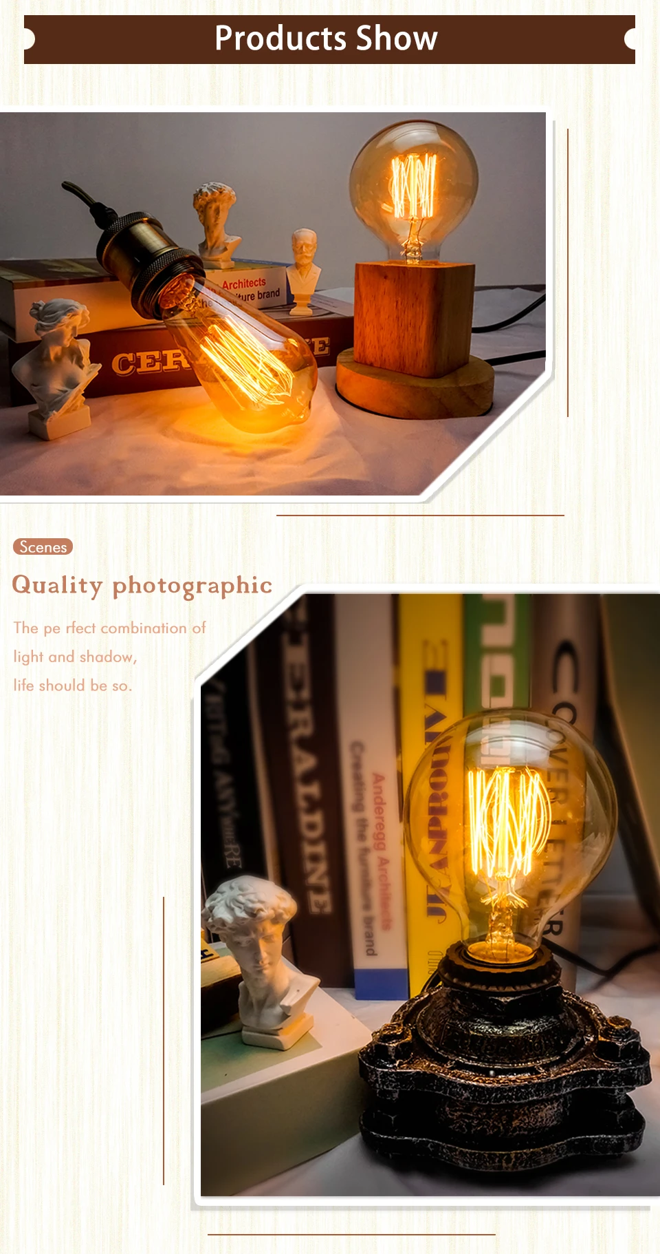 Retro Edison Light Bulb E27 220V 40W A19 A60 T10 T45 T185 ST64 G80 G95 Filament Vintage Ampoule Incandescent Bulb Edison Lamp
