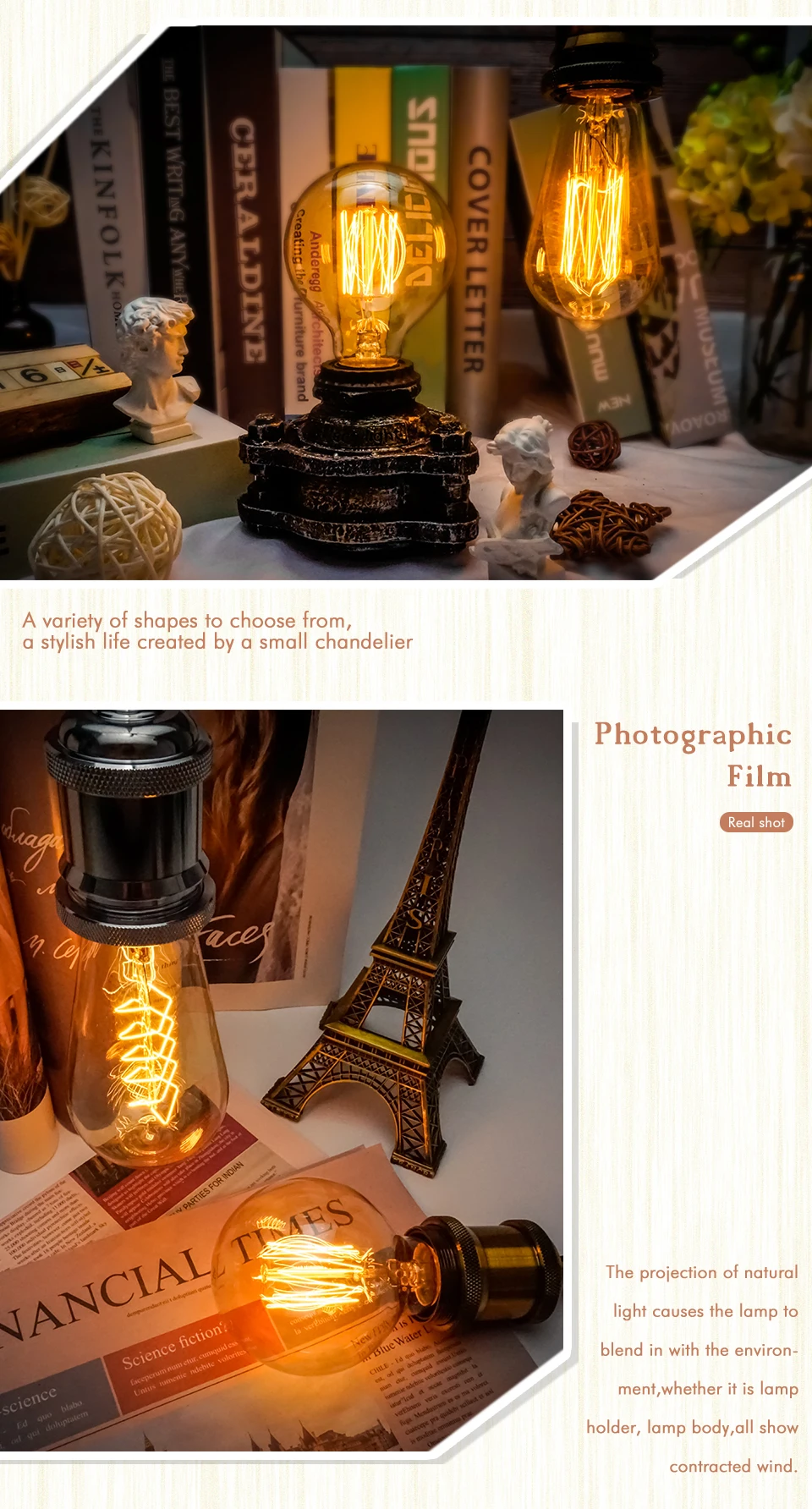 Retro Edison Light Bulb E27 220V 40W A19 A60 T10 T45 T185 ST64 G80 G95 Filament Vintage Ampoule Incandescent Bulb Edison Lamp