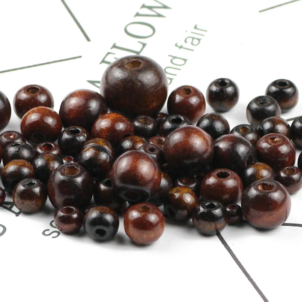 WLYeeS 5 to 20mm Brown Wooden Spacer Beads Natural Wood Loose Bead For Jewelry Bracelet Necklace Handmade DIY Ball accessories