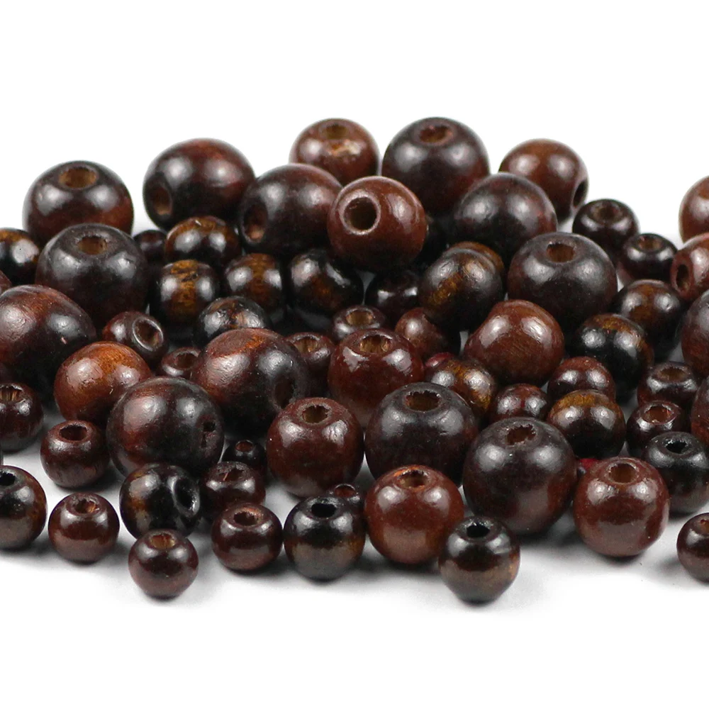WLYeeS 5 to 20mm Brown Wooden Spacer Beads Natural Wood Loose Bead For Jewelry Bracelet Necklace Handmade DIY Ball accessories