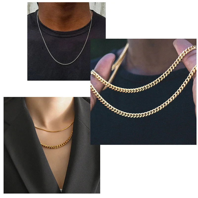 Vnox Cuban Chain Necklace for Men Women,Basic Punk Stainless Steel Curb Link Chain Chokers,Vintage Gold Color Solid Metal Collar