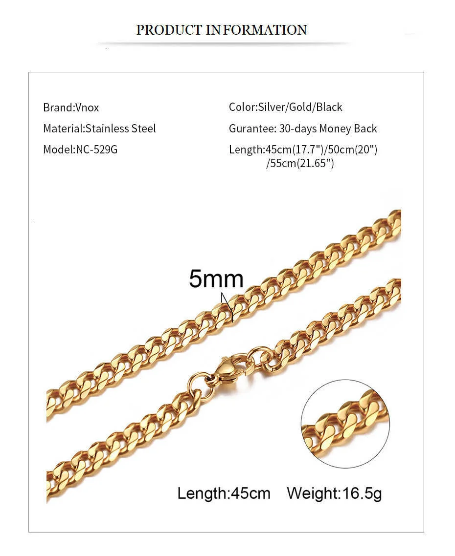 Vnox Cuban Chain Necklace for Men Women,Basic Punk Stainless Steel Curb Link Chain Chokers,Vintage Gold Color Solid Metal Collar
