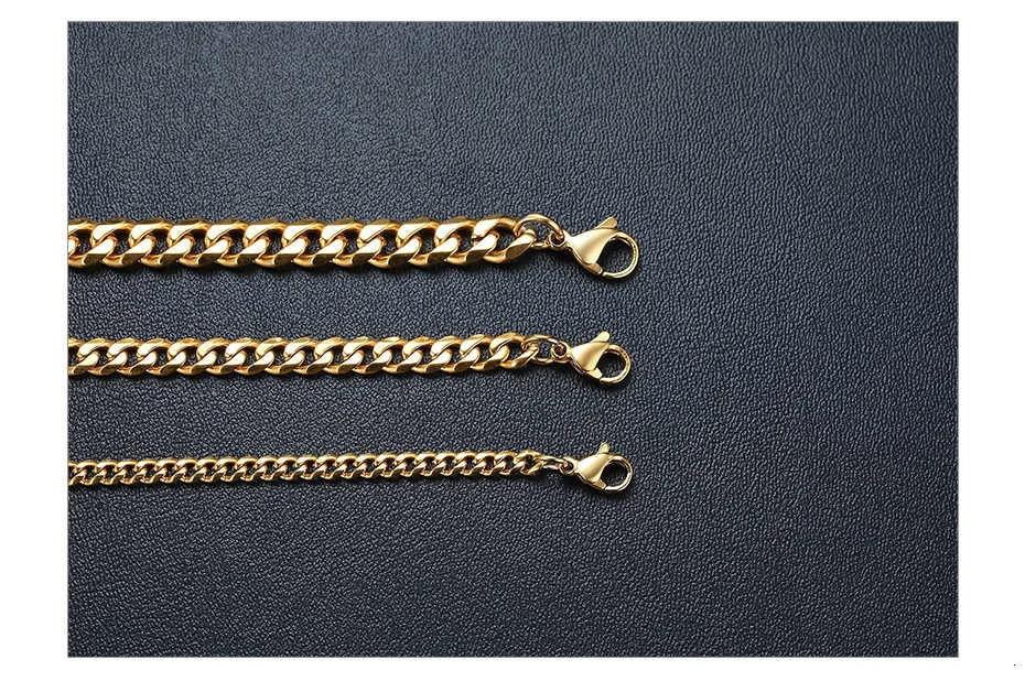 Vnox Cuban Chain Necklace for Men Women,Basic Punk Stainless Steel Curb Link Chain Chokers,Vintage Gold Color Solid Metal Collar