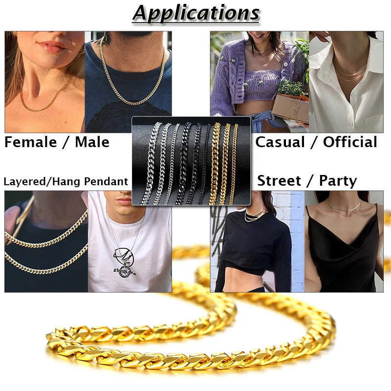 Vnox Cuban Chain Necklace for Men Women,Basic Punk Stainless Steel Curb Link Chain Chokers,Vintage Gold Color Solid Metal Collar