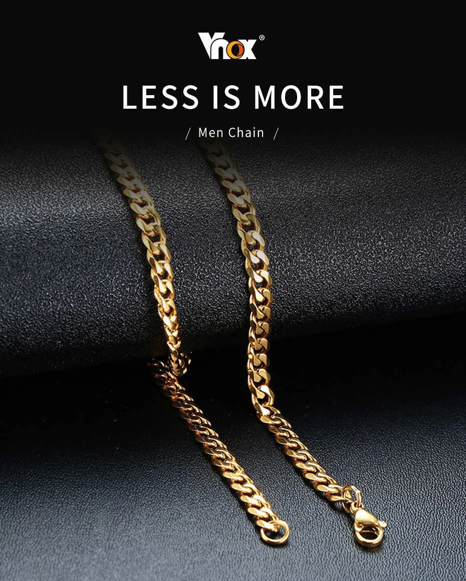 Vnox Cuban Chain Necklace for Men Women,Basic Punk Stainless Steel Curb Link Chain Chokers,Vintage Gold Color Solid Metal Collar