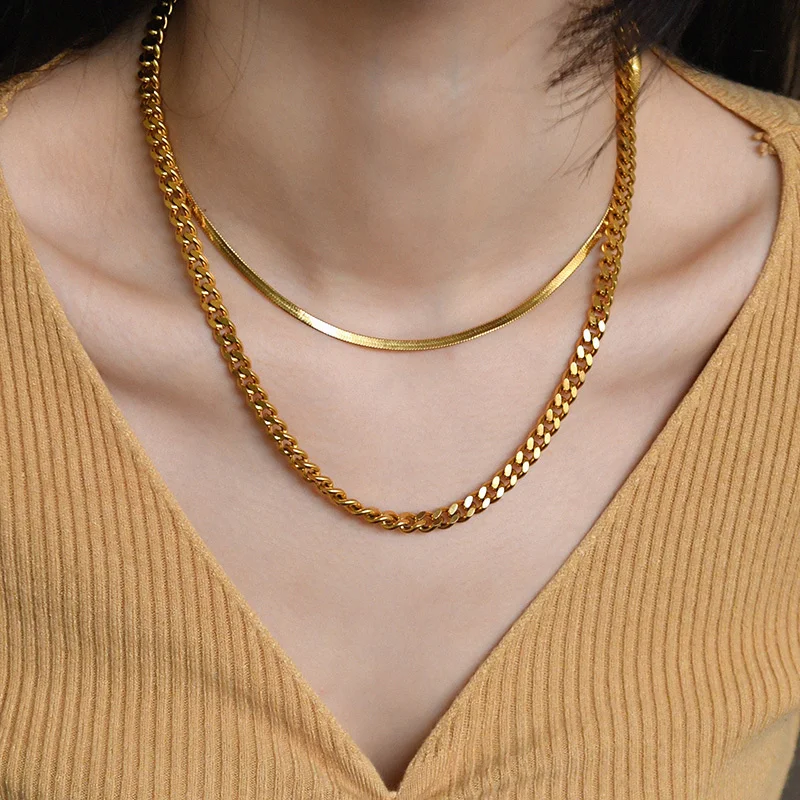 Vnox Cuban Chain Necklace for Men Women,Basic Punk Stainless Steel Curb Link Chain Chokers,Vintage Gold Color Solid Metal Collar