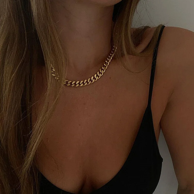 Vnox Cuban Chain Necklace for Men Women,Basic Punk Stainless Steel Curb Link Chain Chokers,Vintage Gold Color Solid Metal Collar