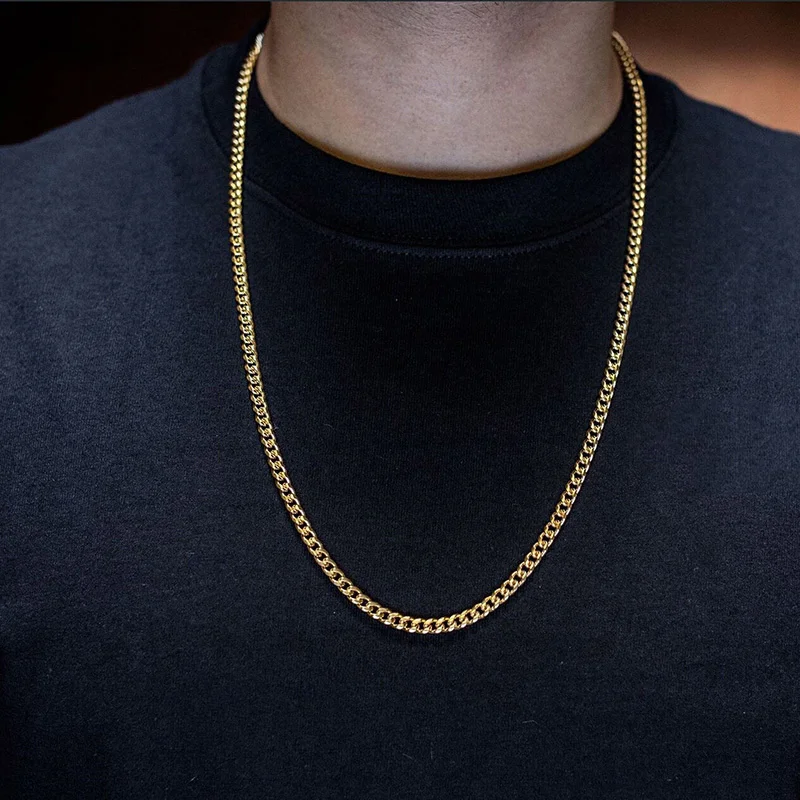 Vnox Cuban Chain Necklace for Men Women,Basic Punk Stainless Steel Curb Link Chain Chokers,Vintage Gold Color Solid Metal Collar