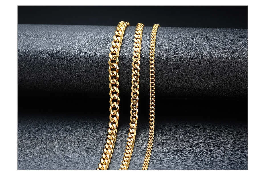 Vnox Cuban Chain Necklace for Men Women,Basic Punk Stainless Steel Curb Link Chain Chokers,Vintage Gold Color Solid Metal Collar
