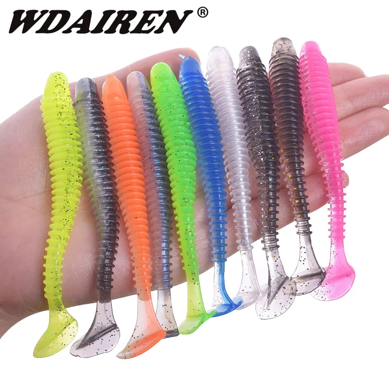 WDAIREN Pesca Jig Wobblers Worm Soft Lures 5cm 7cm 9cm Double Color Artificial Silicone Bait Bass Isca Swimbaits Fishing Tackle