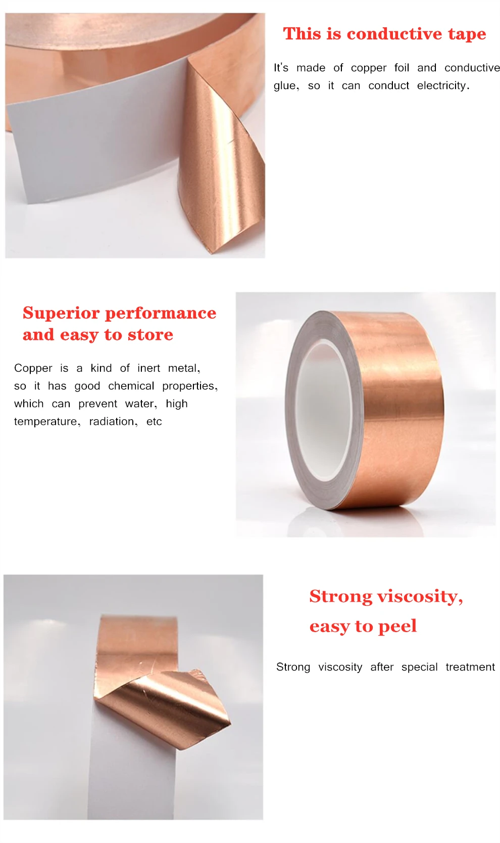 Single Sided Conductive Copper Foil Tape Mask Electromagnetic Shield Eliminate EMIAnti-static Repair Adhesive Tape
