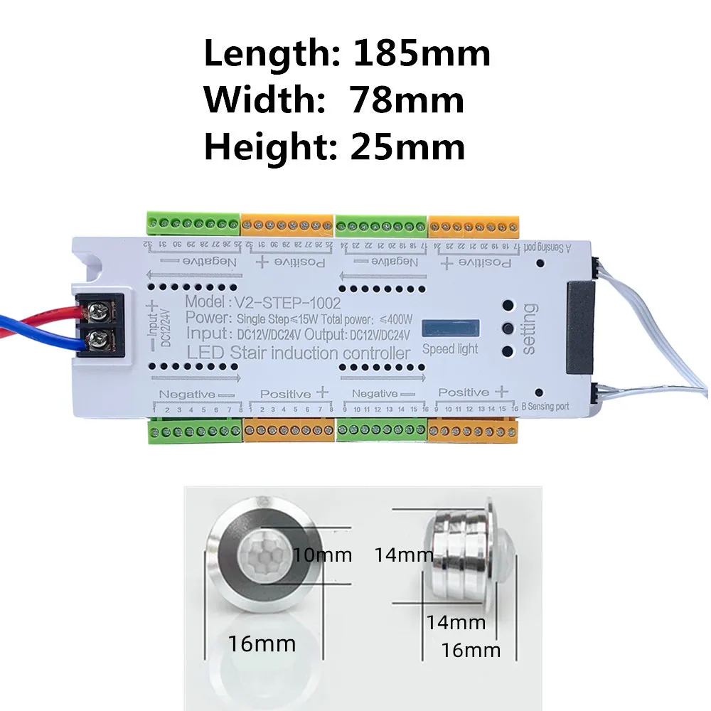 PIR Motion Sensor Stair LED Strip 12V SMD 5050 White / Warm White Lamp Tape Light 32 Ways Staircase Controller Step LED Ribbon