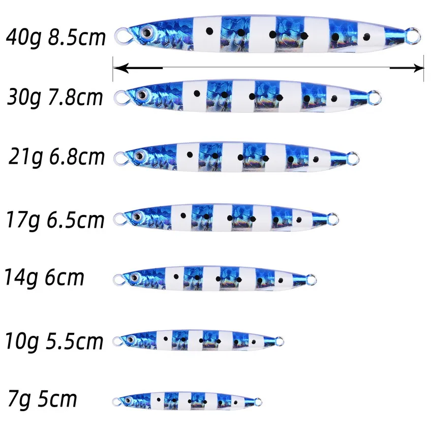 6pcs/lot Super Slim Long Metal Casting Jig Fishing Lures 7G 10G 14G 17G 21G 30G 40G Shore Cast Jigging Spoon Fishing Lure Tackle