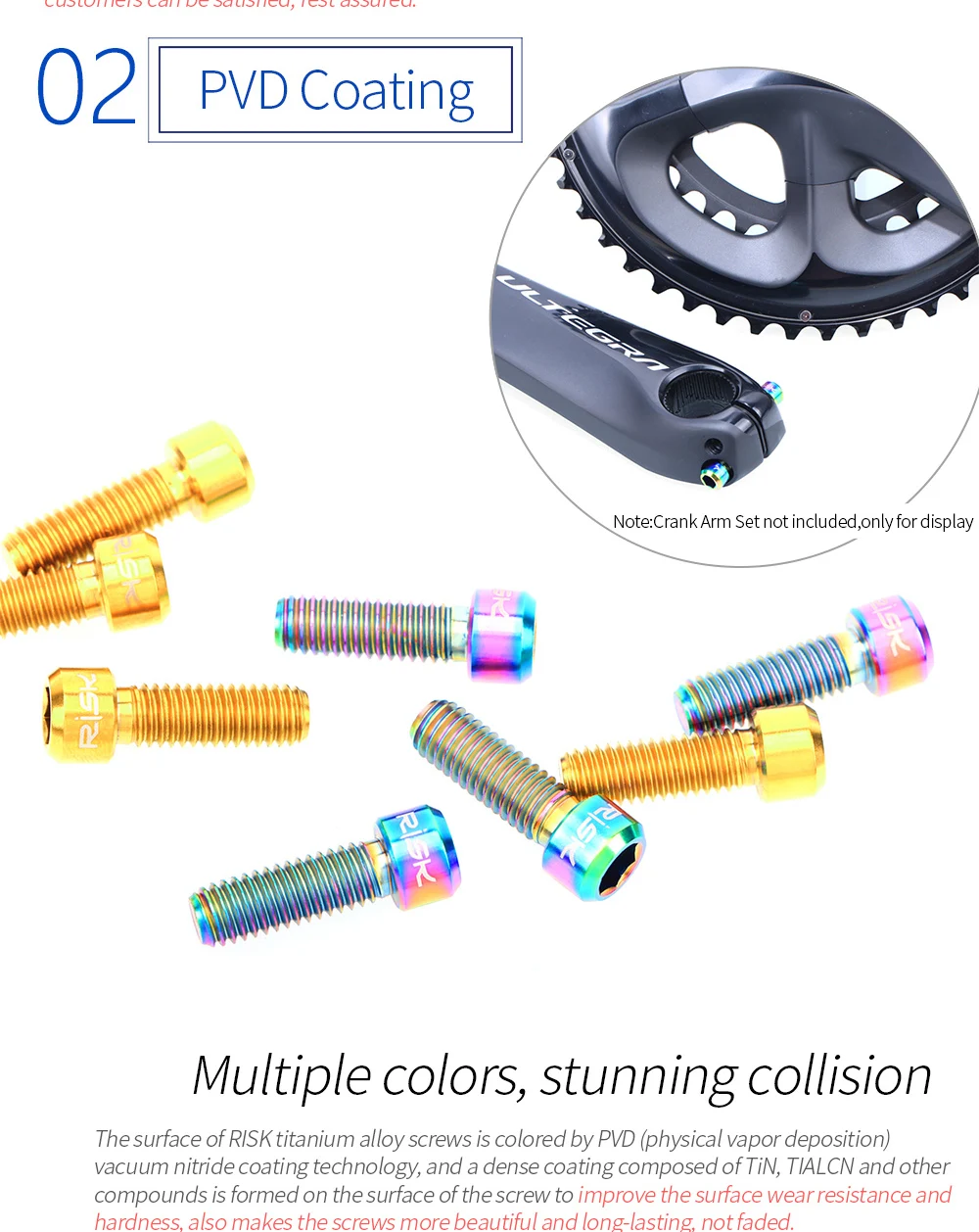RISK 2pcs M6x18mm Bicycle Crank Arm Fixing Bolts Mountain Road Bike Titanium Disc Brake Caliper Fixed Screws MTB Crank Screws