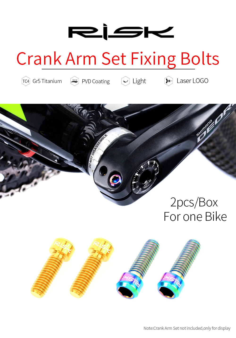 RISK 2pcs M6x18mm Bicycle Crank Arm Fixing Bolts Mountain Road Bike Titanium Disc Brake Caliper Fixed Screws MTB Crank Screws