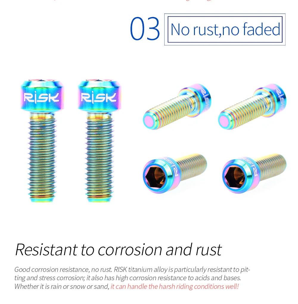 RISK 2pcs M6x18mm Bicycle Crank Arm Fixing Bolts Mountain Road Bike Titanium Disc Brake Caliper Fixed Screws MTB Crank Screws