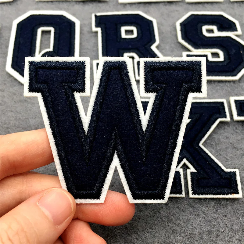 Navy Blue Letters Embroidery Patches Applique Diy Alphabet Iron on Patches For Clothing Sewing Name Patches on Clothes Bags