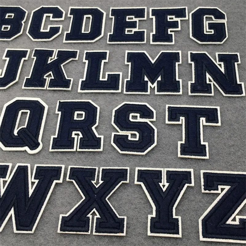 Navy Blue Letters Embroidery Patches Applique Diy Alphabet Iron on Patches For Clothing Sewing Name Patches on Clothes Bags