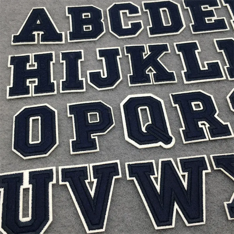 Navy Blue Letters Embroidery Patches Applique Diy Alphabet Iron on Patches For Clothing Sewing Name Patches on Clothes Bags