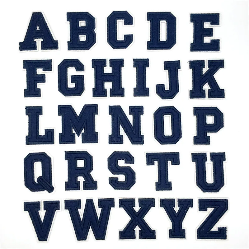 Navy Blue Letters Embroidery Patches Applique Diy Alphabet Iron on Patches For Clothing Sewing Name Patches on Clothes Bags