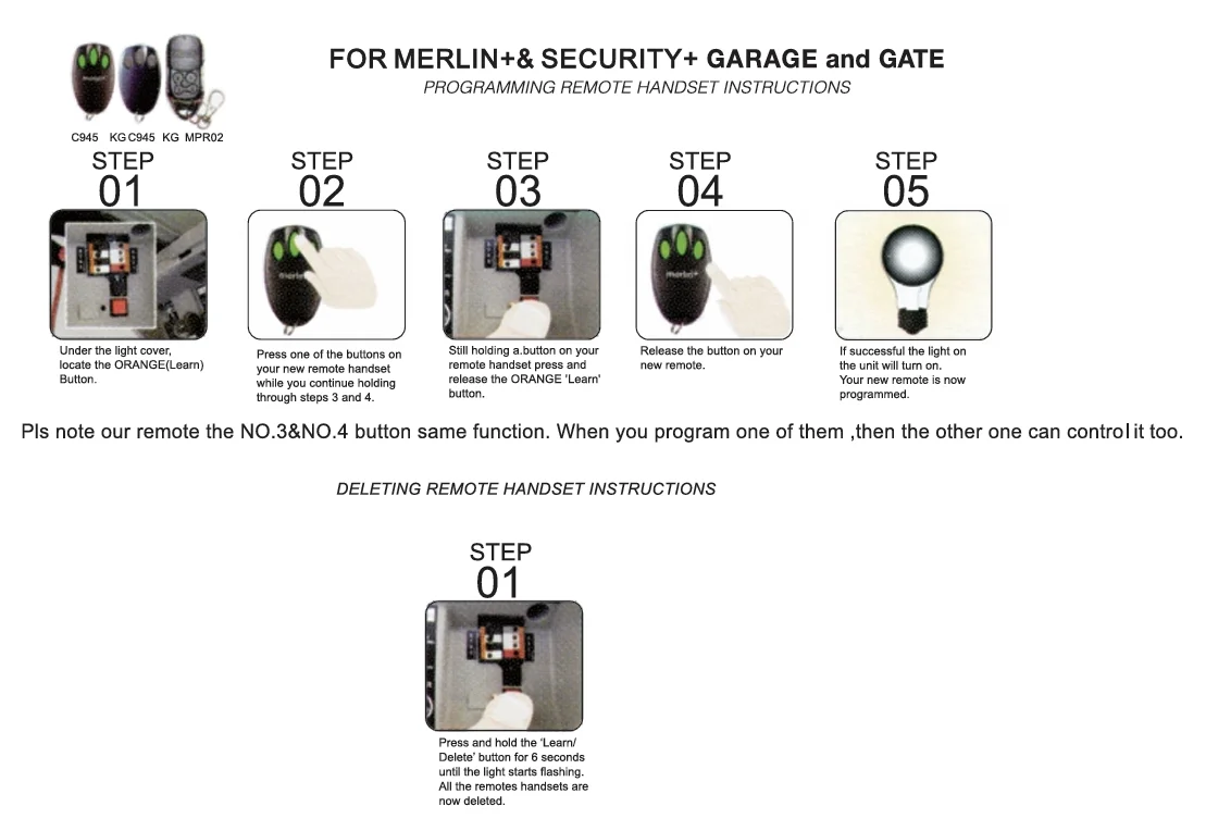 Hand Transmitter 433MHz for LIFTMASTER Motorlift Merlin+ C945 94335E 9747E 1A5478 Garage Door Remote Control