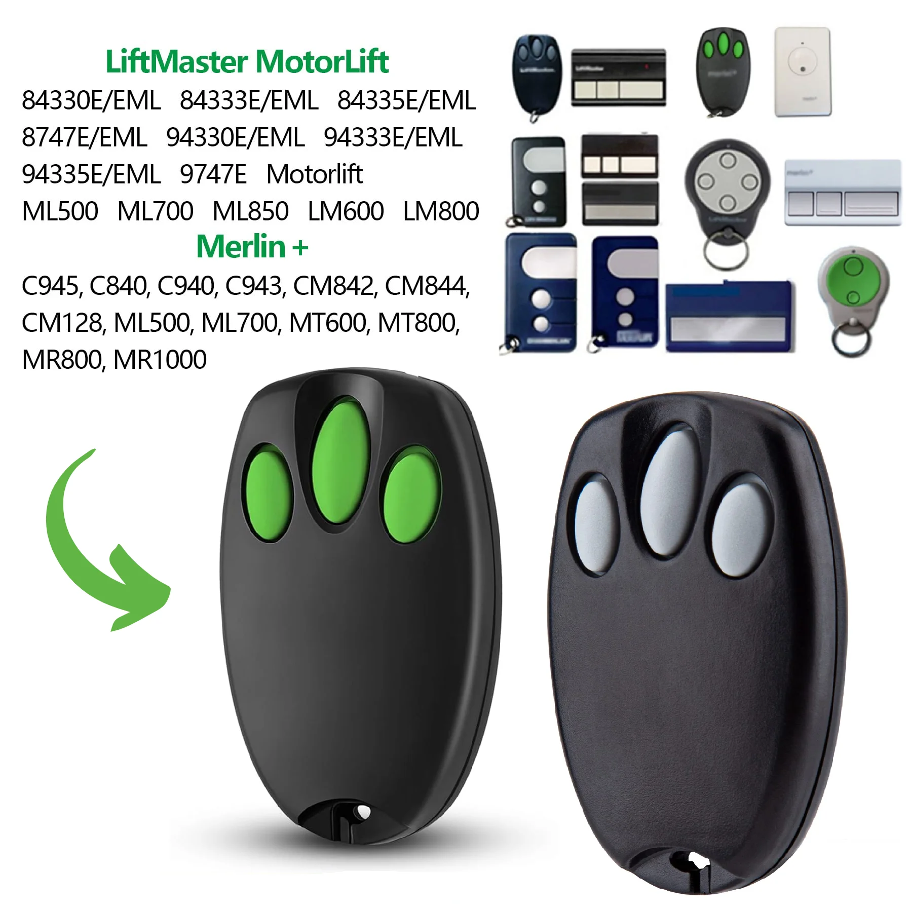 Hand Transmitter 433MHz for LIFTMASTER Motorlift Merlin+ C945 94335E 9747E 1A5478 Garage Door Remote Control
