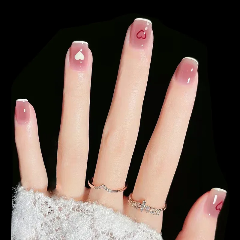 24Pcs Ballerina False Nails with Jelly Glue Short Nail Beauty Tool Press on Fake Nails Full Cover Artificial Nails Tips Manicure