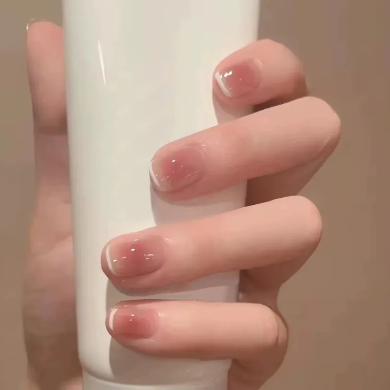 24Pcs Ballerina False Nails with Jelly Glue Short Nail Beauty Tool Press on Fake Nails Full Cover Artificial Nails Tips Manicure