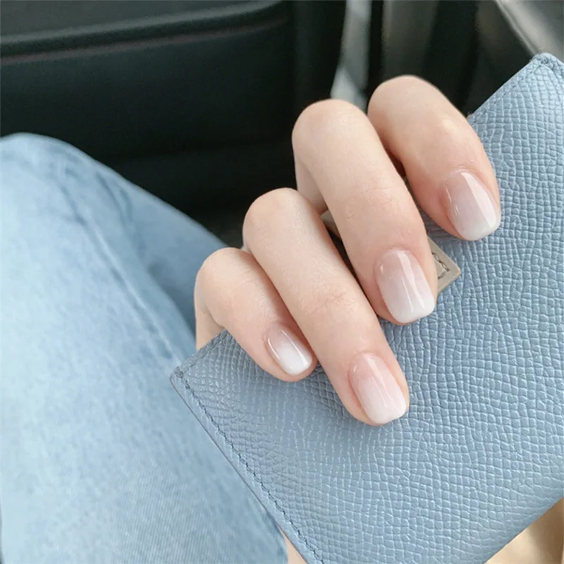 24Pcs Ballerina False Nails with Jelly Glue Short Nail Beauty Tool Press on Fake Nails Full Cover Artificial Nails Tips Manicure