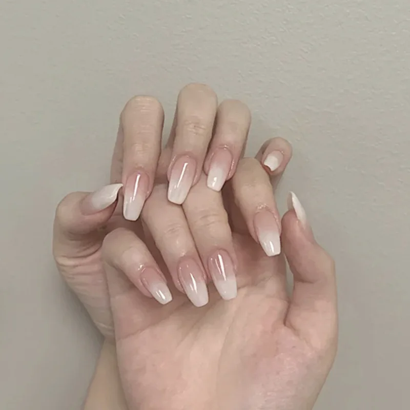 24Pcs Ballerina False Nails with Jelly Glue Short Nail Beauty Tool Press on Fake Nails Full Cover Artificial Nails Tips Manicure