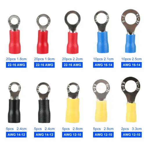 102/122/222/280/300pcs Assorted Spade Terminals Insulated Cable Splice Butt Connector Electrical Wire Crimp Ring Fork Lugs Kit