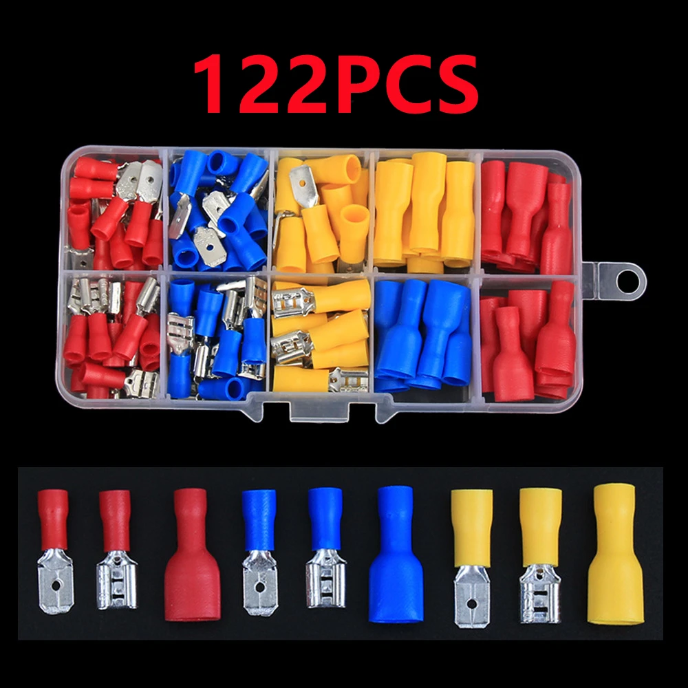 102/122/222/280/300pcs Assorted Spade Terminals Insulated Cable Splice Butt Connector Electrical Wire Crimp Ring Fork Lugs Kit