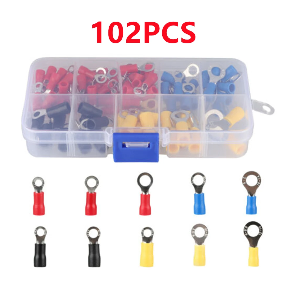 102/122/222/280/300pcs Assorted Spade Terminals Insulated Cable Splice Butt Connector Electrical Wire Crimp Ring Fork Lugs Kit