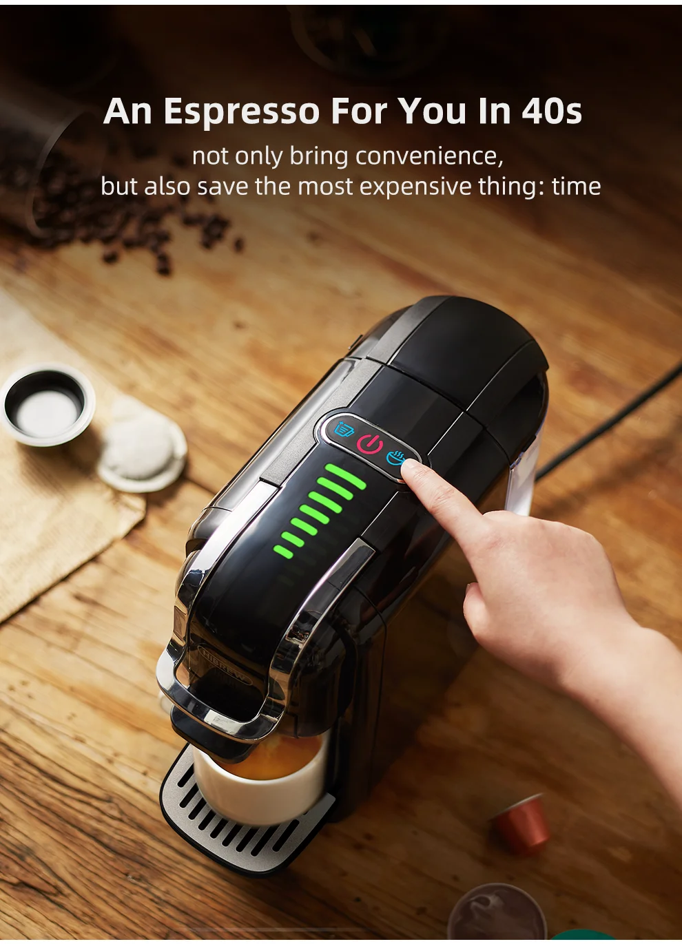 HiBREW 5 in 1 Multiple Capsule Coffee Machine Hot/Cold DG Cappuccino Nes Small Capsule ESE Pod Ground Coffee Cafeteria 20Bar H2B