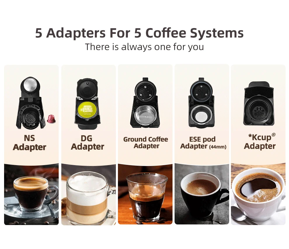 HiBREW 5 in 1 Multiple Capsule Coffee Machine Hot/Cold DG Cappuccino Nes Small Capsule ESE Pod Ground Coffee Cafeteria 20Bar H2B