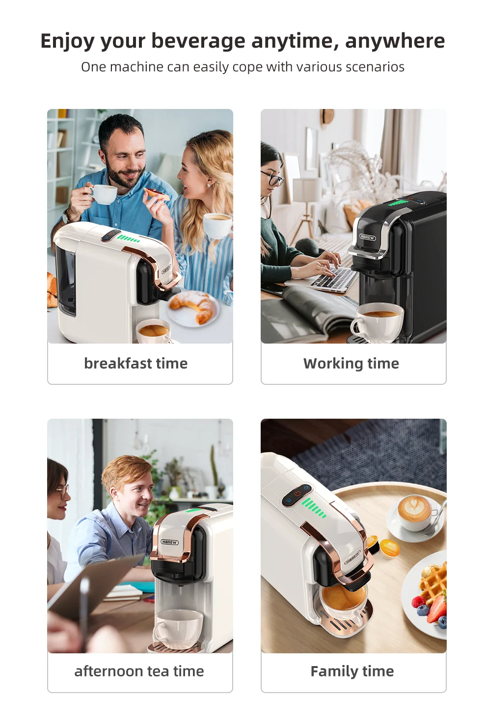 HiBREW 5 in 1 Multiple Capsule Coffee Machine Hot/Cold DG Cappuccino Nes Small Capsule ESE Pod Ground Coffee Cafeteria 20Bar H2B