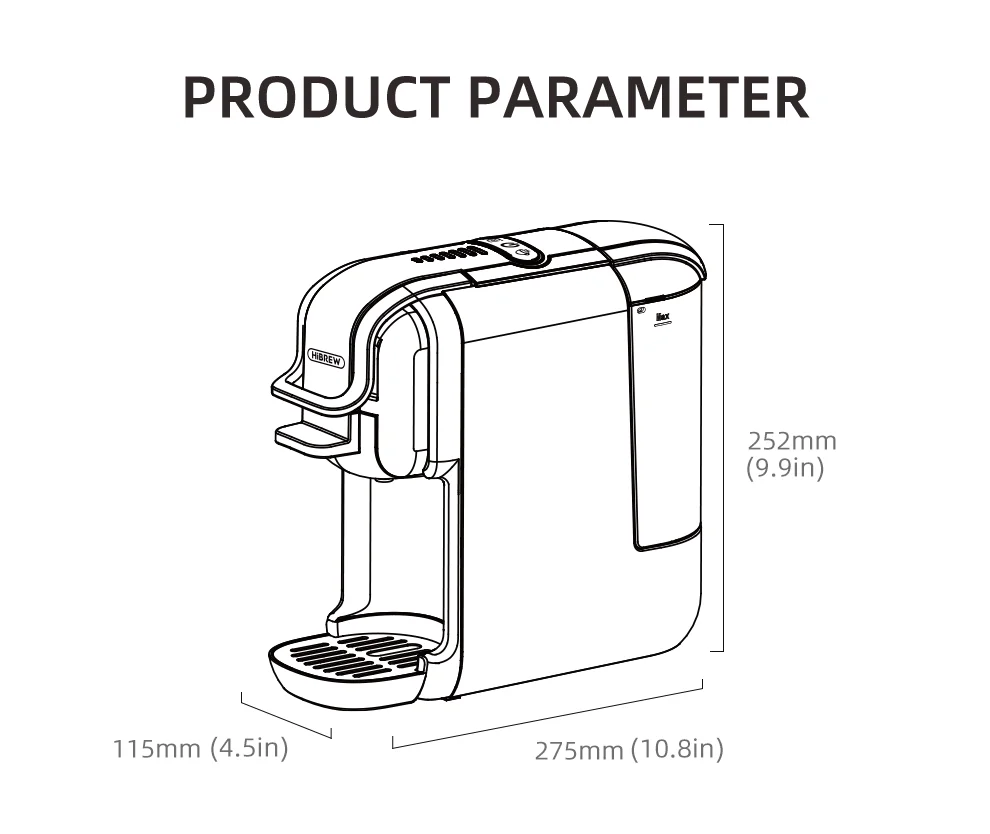 HiBREW 5 in 1 Multiple Capsule Coffee Machine Hot/Cold DG Cappuccino Nes Small Capsule ESE Pod Ground Coffee Cafeteria 20Bar H2B