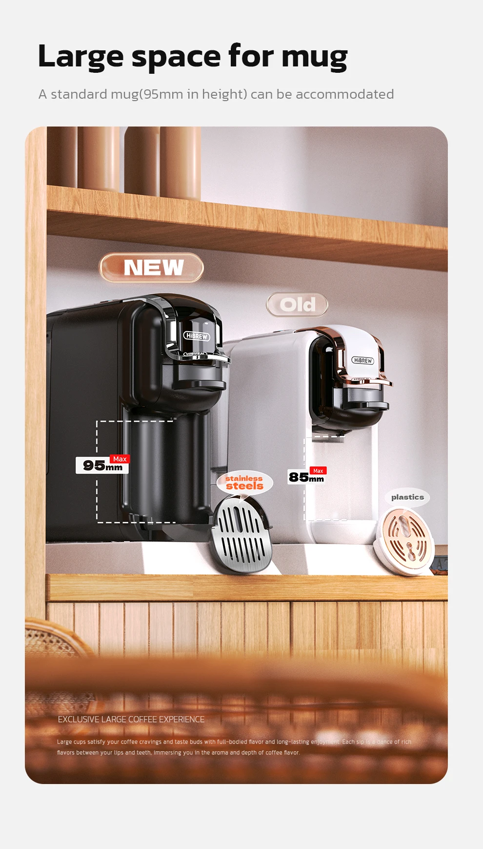 HiBREW 5 in 1 Multiple Capsule Coffee Machine Hot/Cold DG Cappuccino Nes Small Capsule ESE Pod Ground Coffee Cafeteria 20Bar H2B
