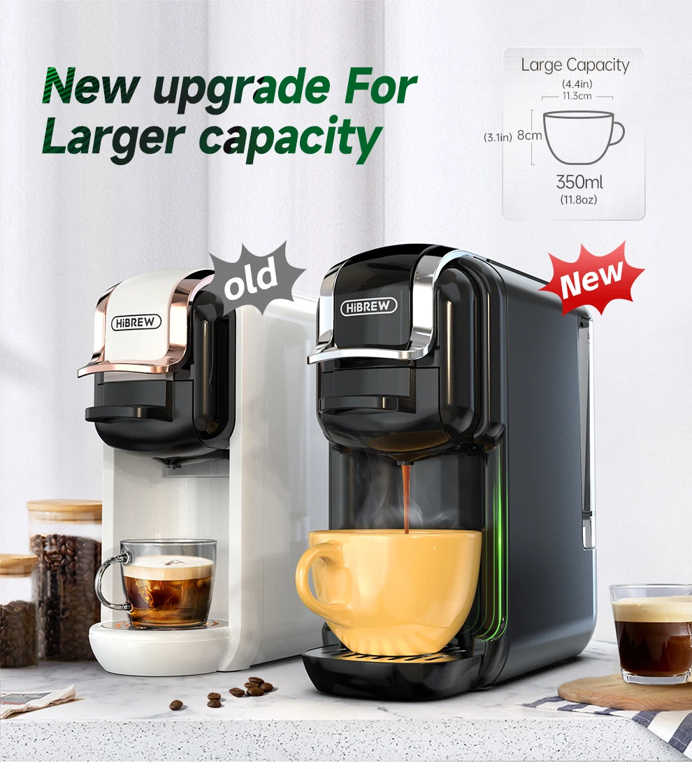 HiBREW 5 in 1 Multiple Capsule Coffee Machine Hot/Cold DG Cappuccino Nes Small Capsule ESE Pod Ground Coffee Cafeteria 20Bar H2B