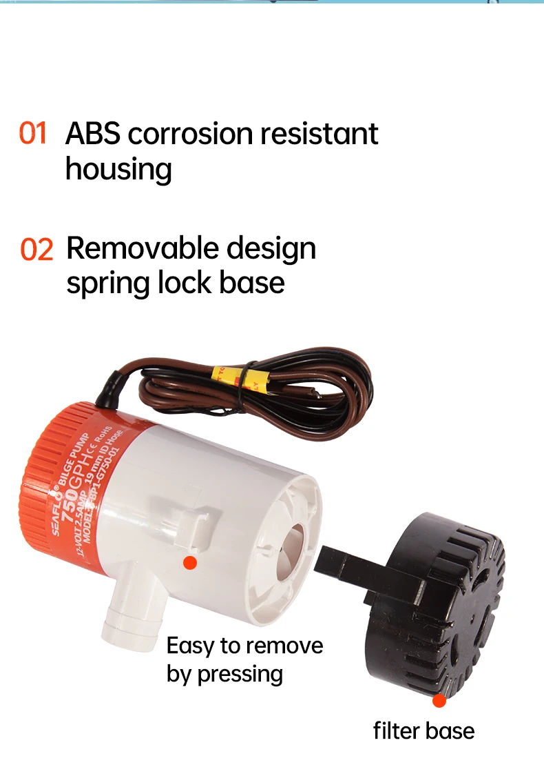 SEAFLO Bilge Pump 12V24V DC Submersible Pump Marine Oil Drum Cruise Ship Water Pump Small Miniature Battery Water Pump