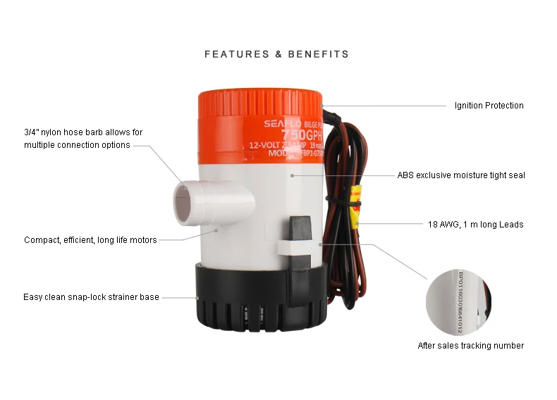 SEAFLO Bilge Pump 12V24V DC Submersible Pump Marine Oil Drum Cruise Ship Water Pump Small Miniature Battery Water Pump
