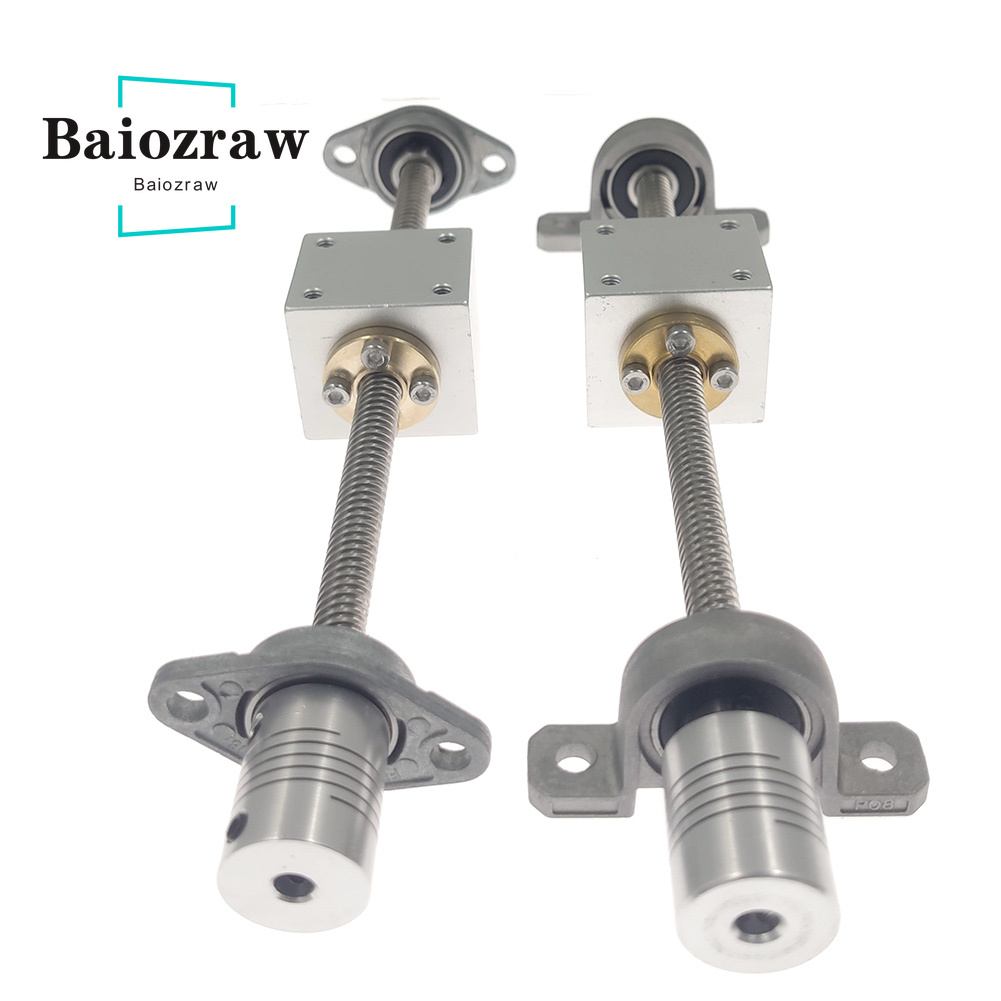 T8 Screw Set Horizontal Screw Rod or Vertical Screw Rod Pitch 2mm Lead 8mm Length 100mm200mm300mm450mm500mm800mm 3D Printer CNC