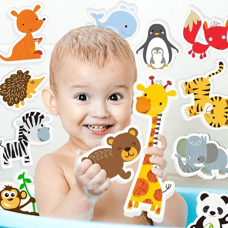 Kids Bathroom Toys Bathtub Soft EVA Paste Early Education DIY Sticker Puzzles Non Toxic Kids Fun Foam Sea Animal Bath Set Toys