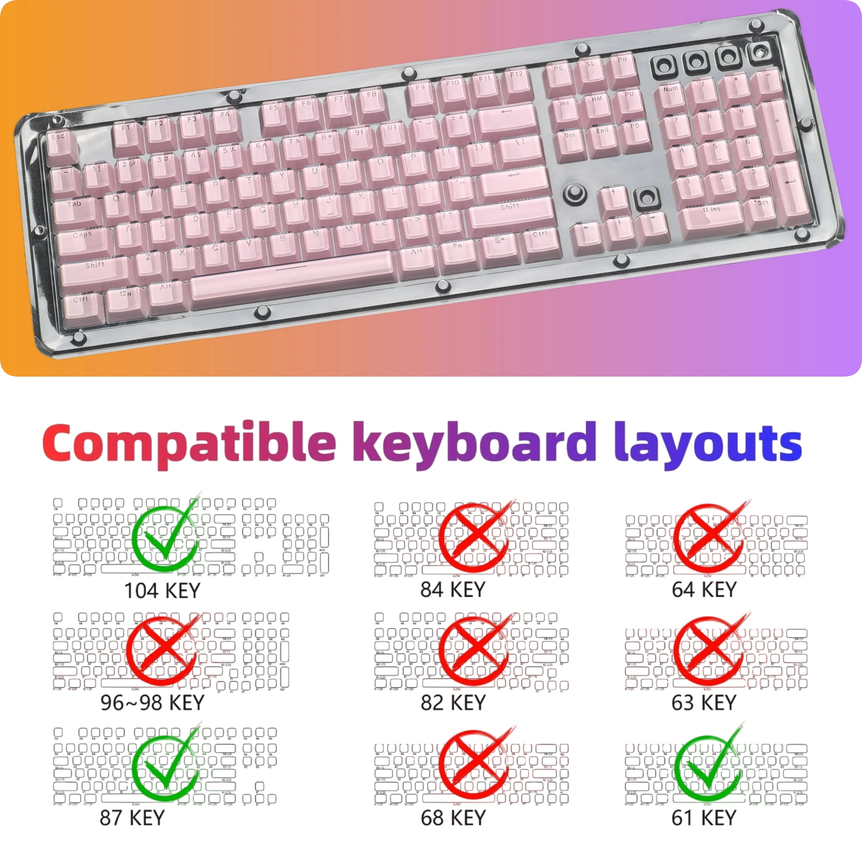 MAIMOOO Translucent Keycaps Jelly Jello Pink 123 Keys Layout White DIY Backlit Crystal Keycaps For Mechanical Keyboard
