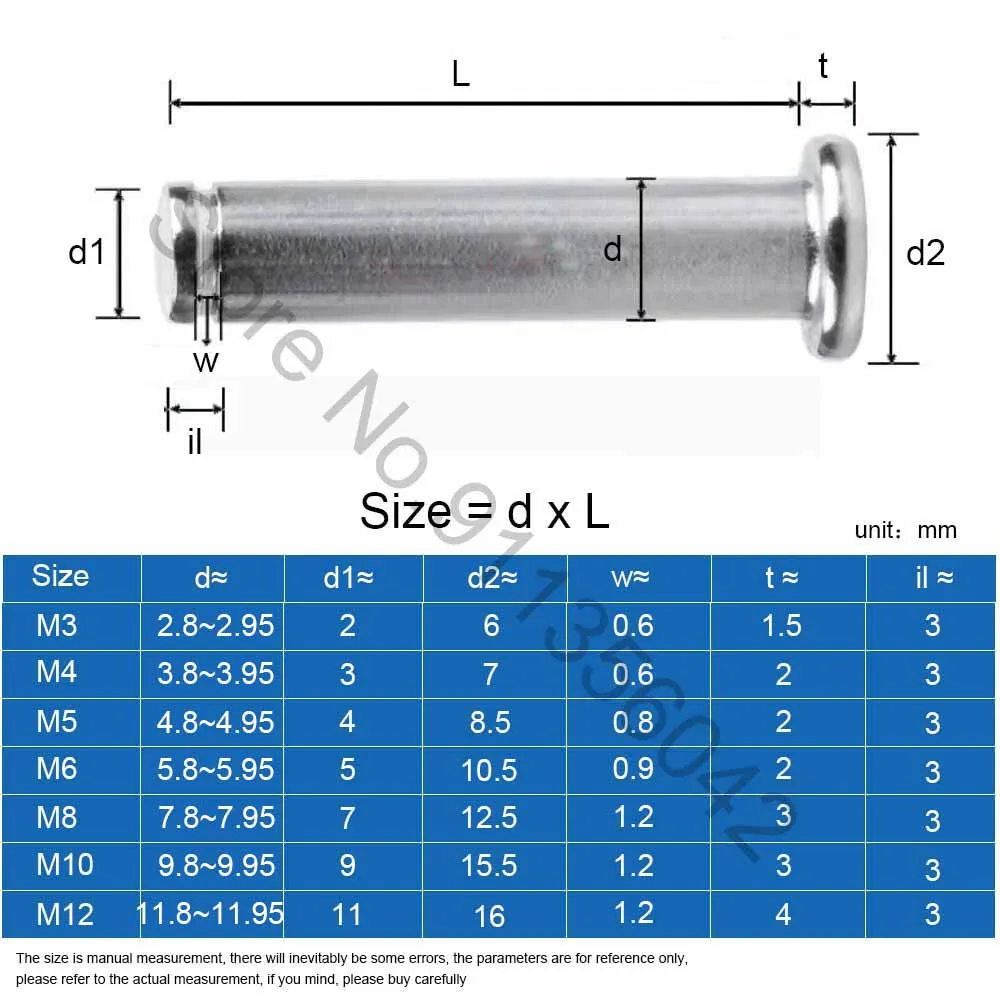 1/5pc M3 M4 M5 M6 M8 M10 M12 A2 Stainless Steel Flat Head Bearing Cylindrical Positioning Axis Roll Dowel Pin With Shaft Circlip